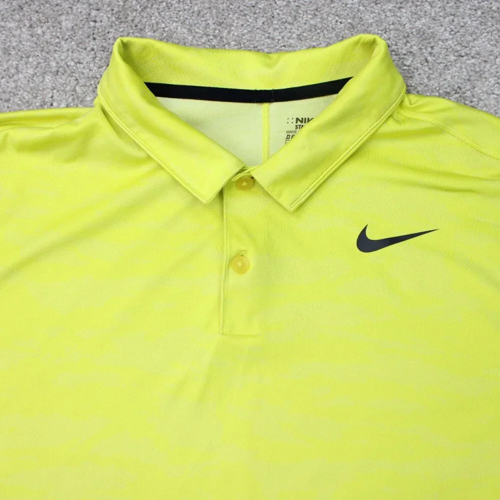 Nike Golf Polo Mens XL Yellow Icon‎ Jacquard Camo Standard Fit Dri-Fit S/S